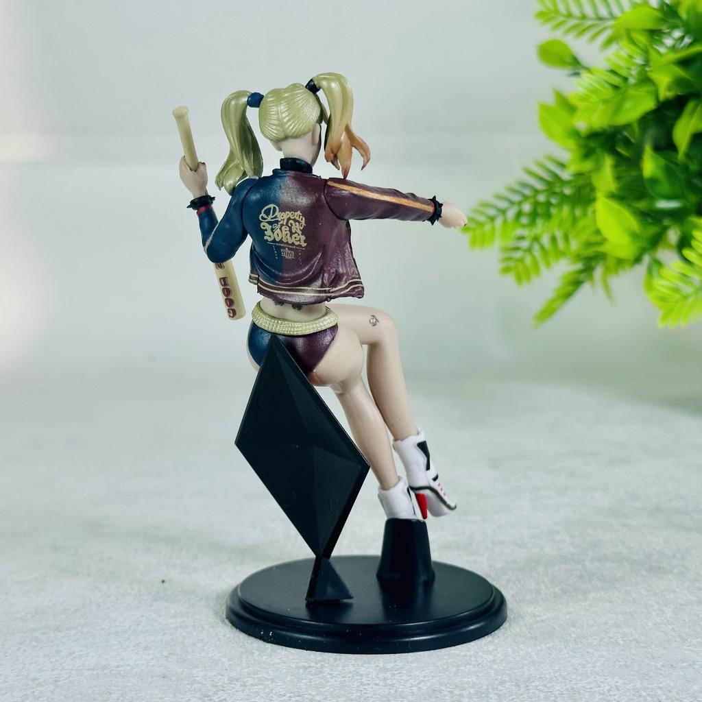Harley Quinn Figure Birds of Prey Sitting Pose With Baseball Bat Anime Figurine Collectible Decor Leather Jacket Diamond Base