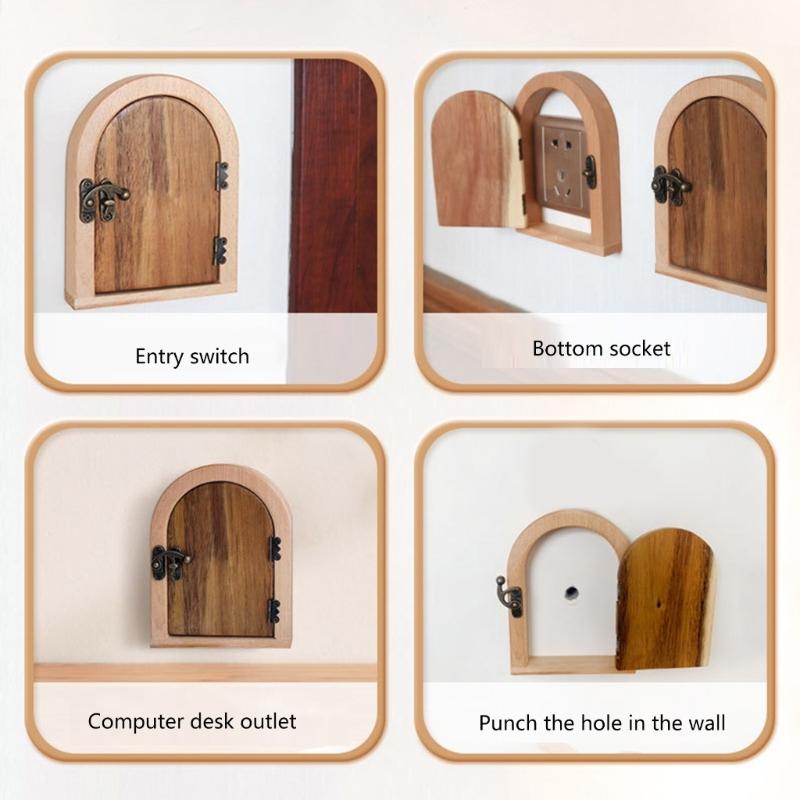 Wooden Door Shape Outlet Cover No Drilling Required Easy Installation Light Switches Guard Protector for Home Decors