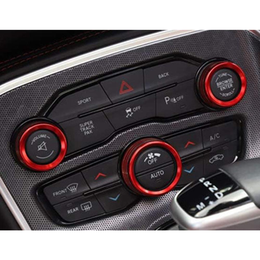 3Pcs AC Radio Switch Trim Ring Knob Cover For 13-18 Dodge Ram 1500 2500 3500 Red