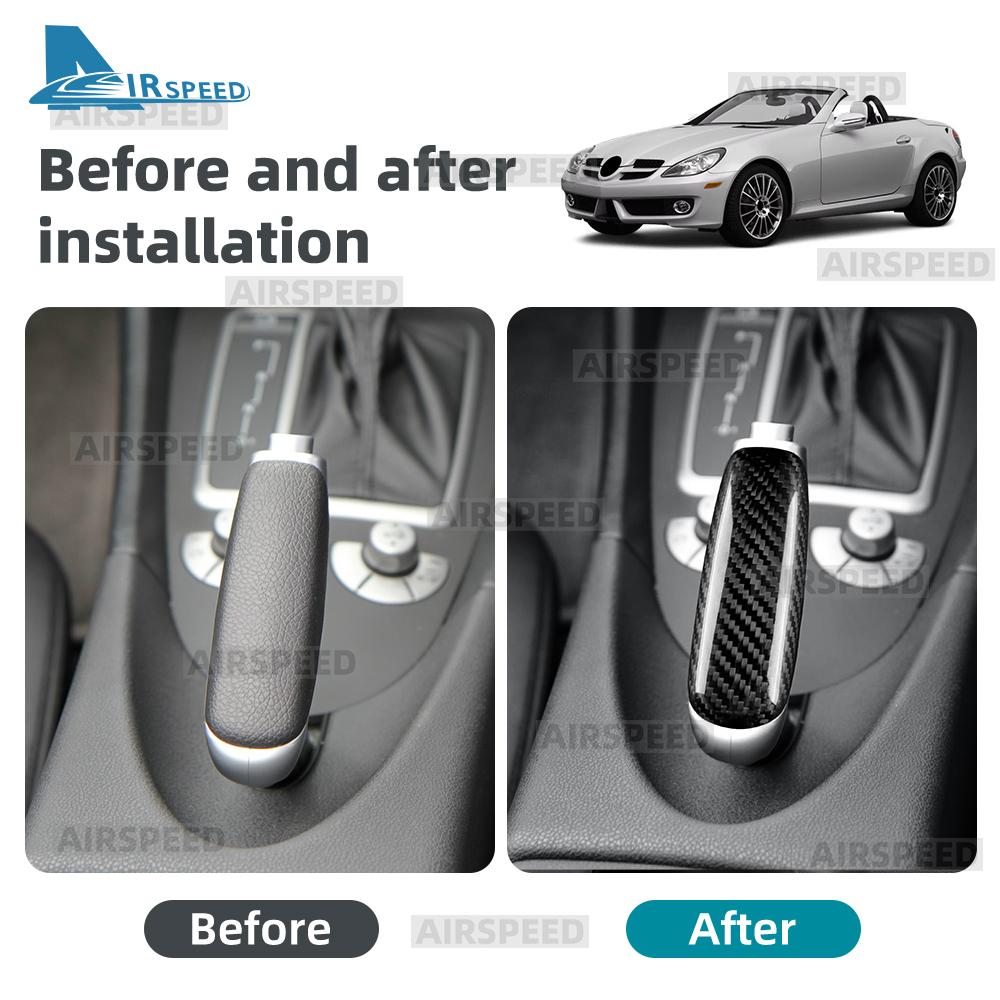 Echte Hart-Trocken-Kohlefaser-Zierabdeckung für Mercedes Benz SLK R171 2004 2005 2006 2007 2008 2009 2010 Auto Handbremsgriffe Schutz