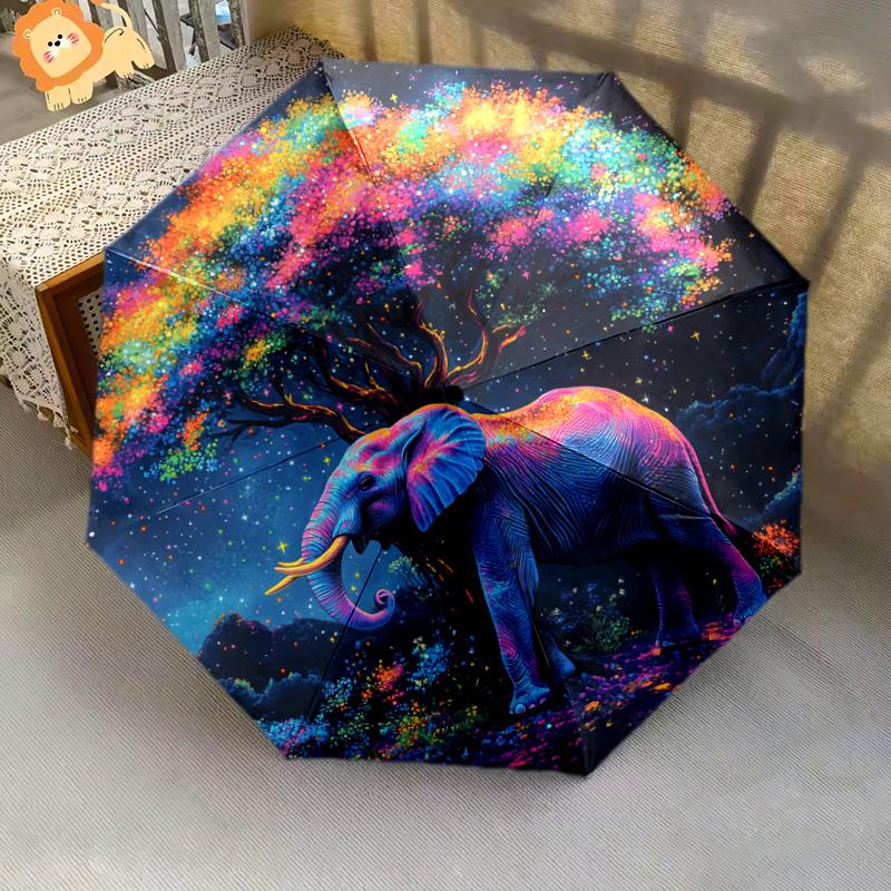1 PC Automatic Folding Umbrella - Elephant Galaxy Pattern, Portable & Foldable Design with 8 Ribs, Christmas Birthday Gifts