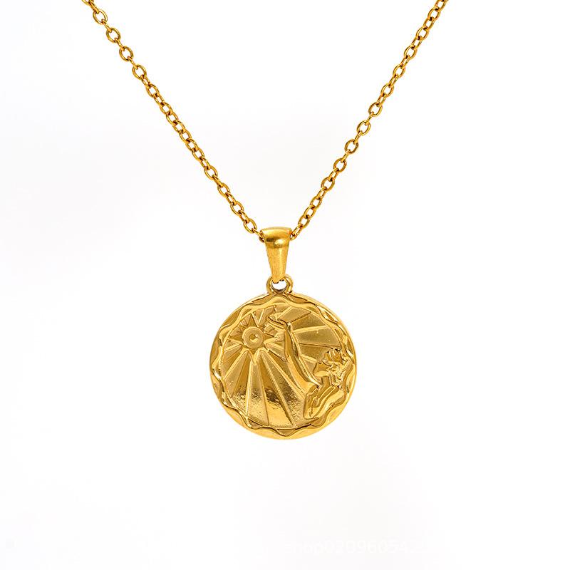 2026 Fashion Cold Wind Necklace Personality Trend Round Brand Pendant Women's Twelve Constellation Jewelry