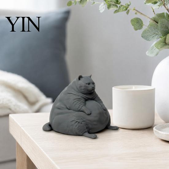 Sitting Cat Statue 3D Printed Fat Figurine, Modern for Durable Ornament Desk Decor, Animal Shape Collectible Ornament, Lovers Gift Small Sculpture