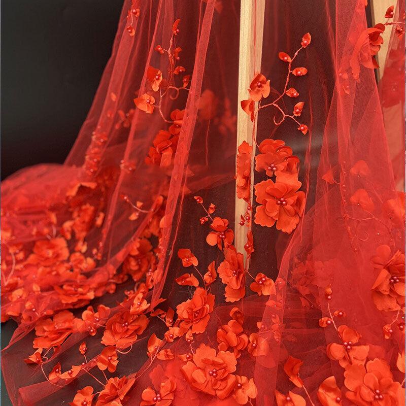 3DFlower Mesh Lace Clothing Fabric Women Wedding Dress Embroidery Fabric DIY Sewing Gown Dress Tulle French Guipure African Lace