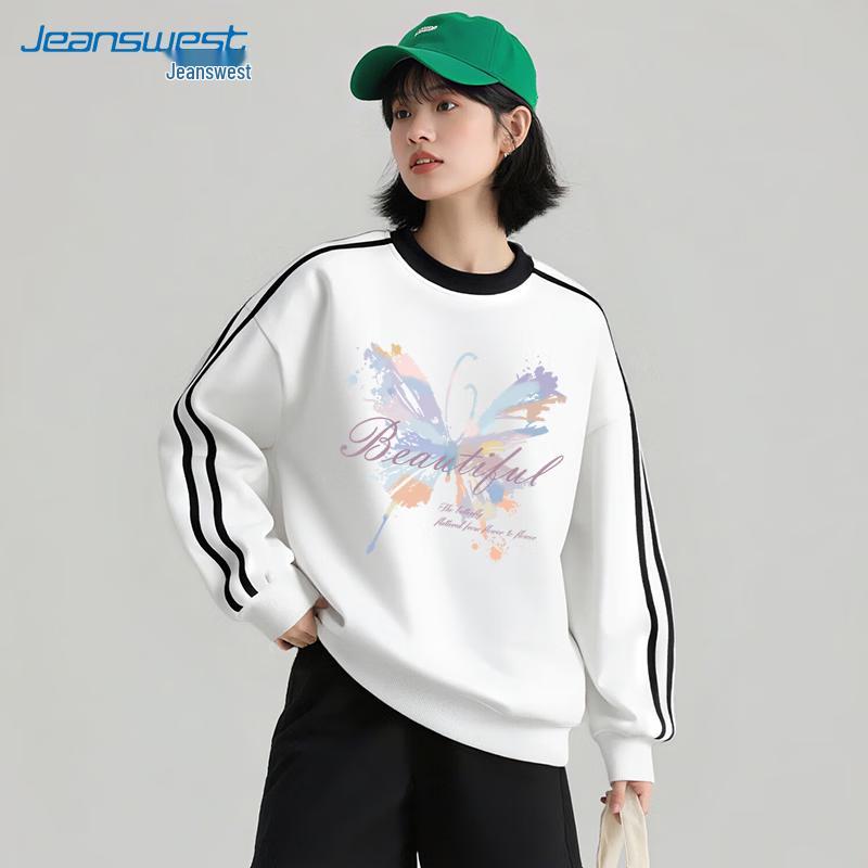 JEANSWEST Women's Butterfly Print Round Neck Sweatshirt