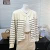 Autumn Round-neck Long-sleeved Striped Letter-embroidered Thin Knitted Cardigan for Women