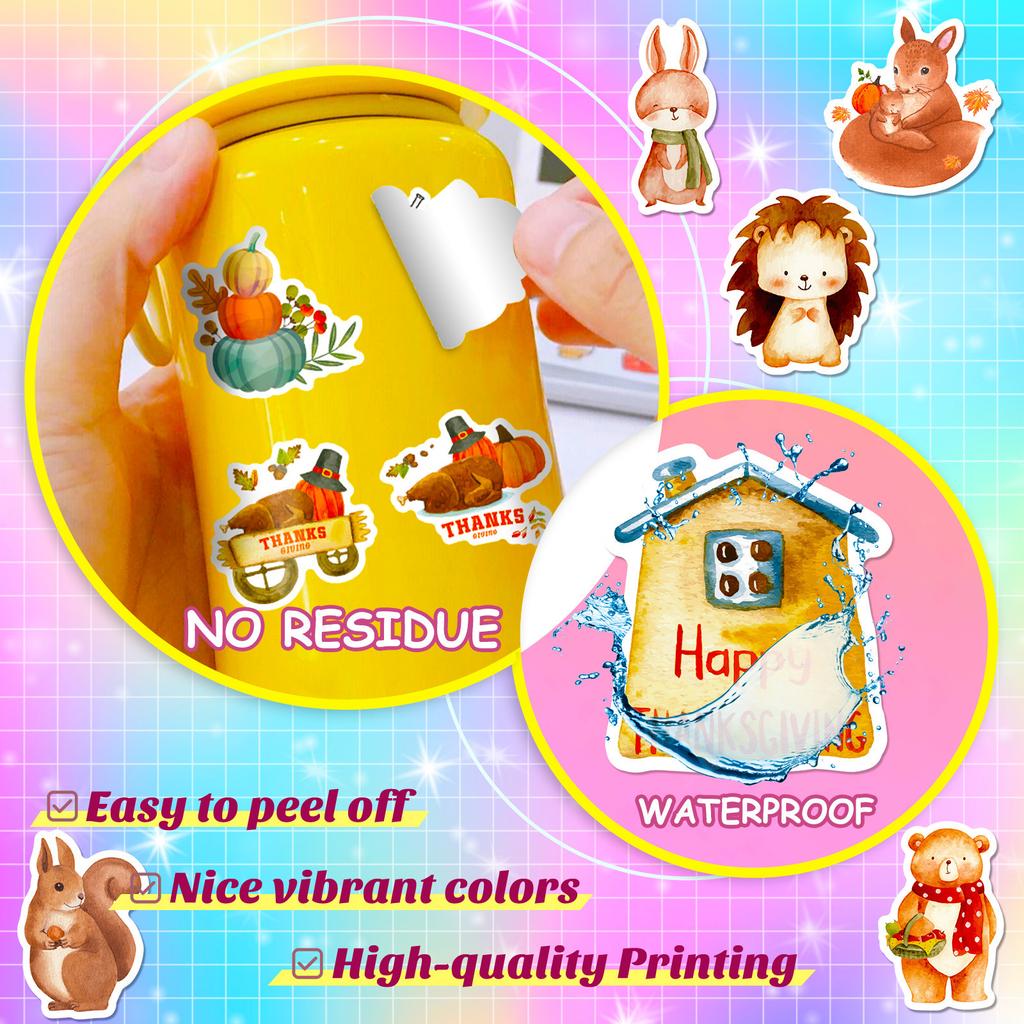 50 Thanksgiving Stickers Pumpkin Turkey Autumn Maple Leaf Thanksgiving Festive Stickers