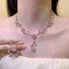 Flower Dance~ Pink Million Sense Flash Diamond Flower Necklace Banquet Birthday Evening Dress Clavicle Chain Premium Set