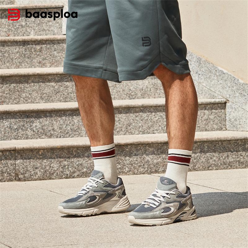 Men's Running Shoes Leather + Mesh Breathable Non-Slip Men's Outdoor Wear Sports Lightweight Running Basketball Shoes