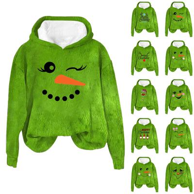 Women's Fashion Casual Long Sleeve Christmas Printed Flannel Top Hooded Sweatshirt