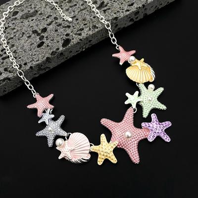 Original Colorful Painting Oil Shell Starfish Necklace Holiday Travel Women's Versatile Neckchain