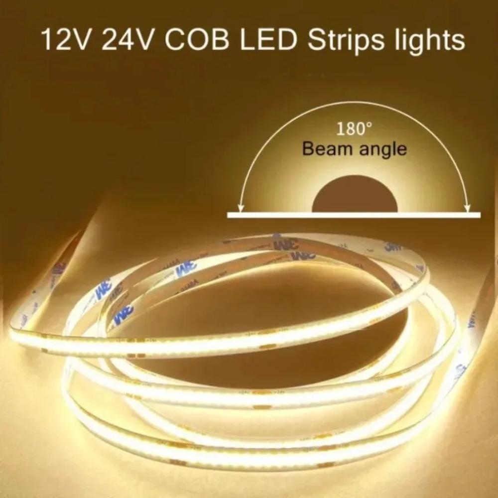 COB LED Strip Light DC12V 24V 16.4ft High Density Flexible Tape Ribbon 3000 4000K 6000K RA90 Led Lights Lighting 528 LEDs/m