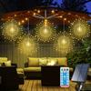 1 Set 5 In 1 Hanging Solar Fireworks Lights 450 LEDS Star Burst Light Outdoor Waterproof 8-Mode with Remote Control