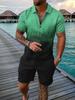 2022 European and American Men's Clothing New Supply Casual Contrasting Color POLO Zipper Lapel Shirt Short-sleeved Set