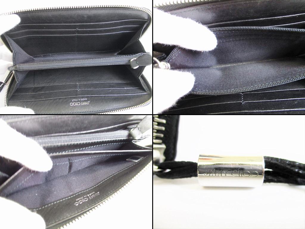 Authentisches Jimmy Choo Metallsterne Schwarzes Leder Rundes Reißverschluss-Portemonnaie FILIPA #8222 Gebraucht