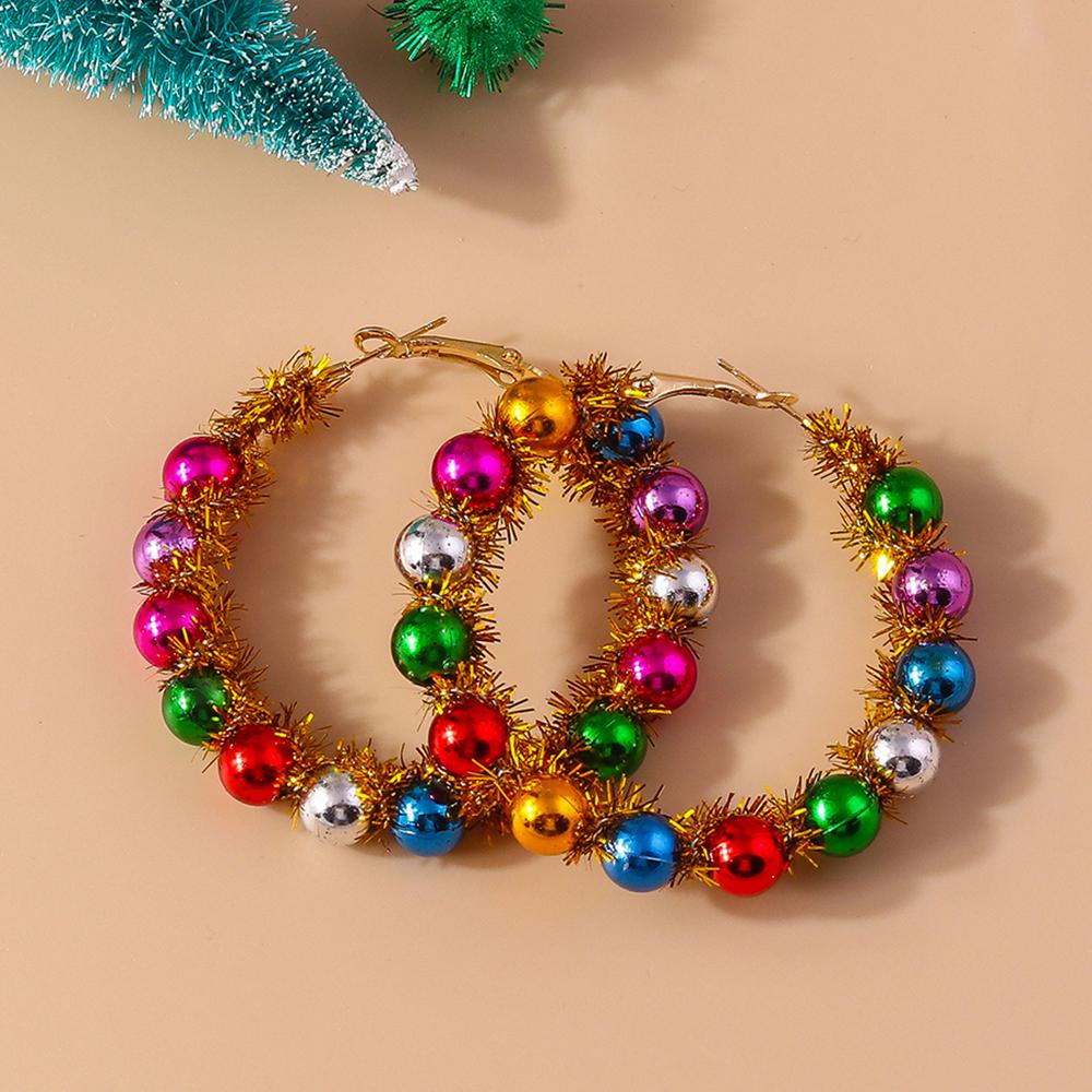 Fashion Christmas Wreath Circle Hoop Earrings for Women Girls Colorful Beads Earrings New Year Party Festival Jewelry Gifts