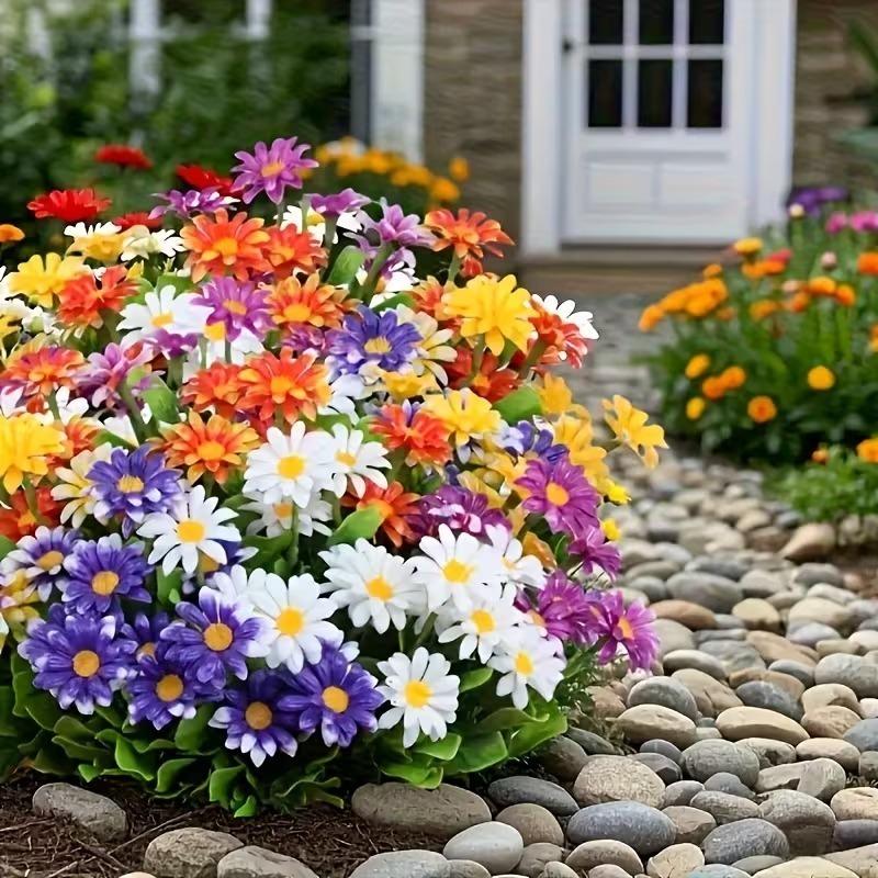 2/4/8PCS Artificial Chrysanthemum Daisy Flowers Plastic Simulation Plants Decorative Ornament for Outdoor Home Garden Display