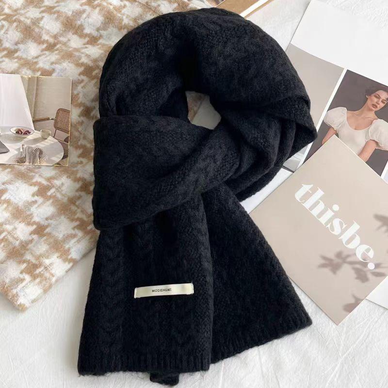 Wool knitted scarf women's high-end sense thickened warm average size neck protection scarf versatile flat machine process OO custom