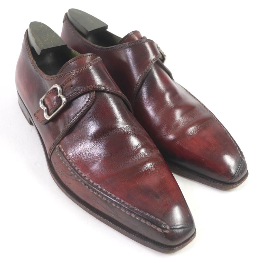 Sehr gute Berluti Lederschuhe Demesure Scars Calligraphy Patina Single Monk Strap Bordeaux Leder Herren 9 Gebraucht