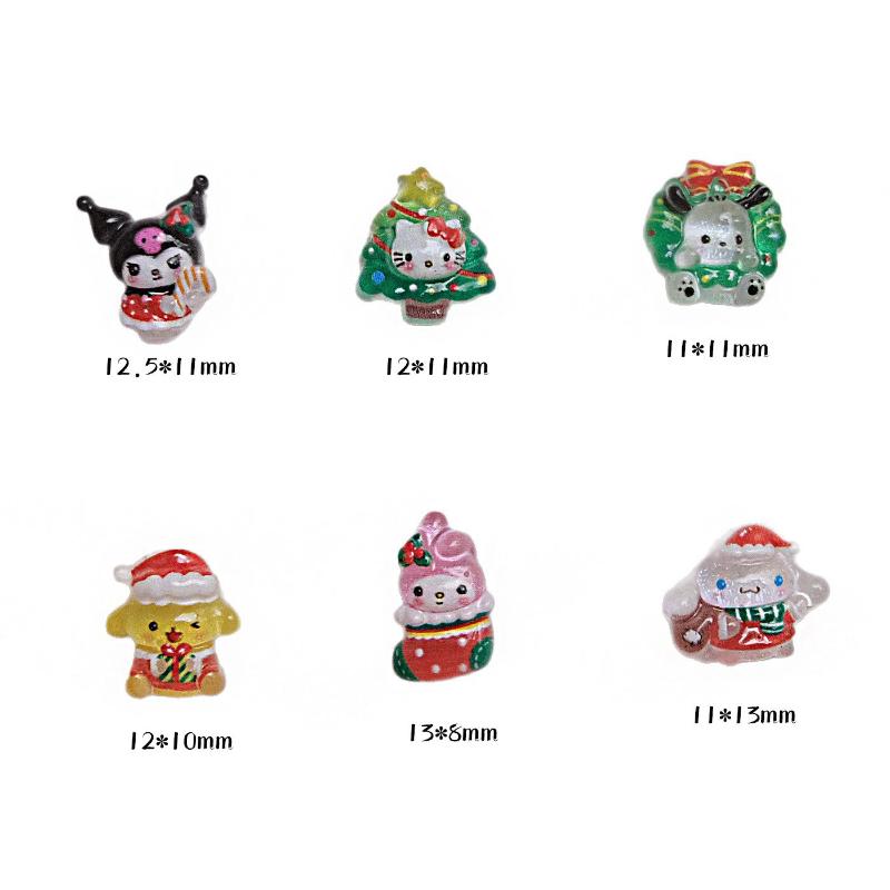 50Pcs Mini Resin Cartoon Christmas Kitten Puppy Christmas Tree Ornaments Jewelry Making Manicure Hairwear Accessories