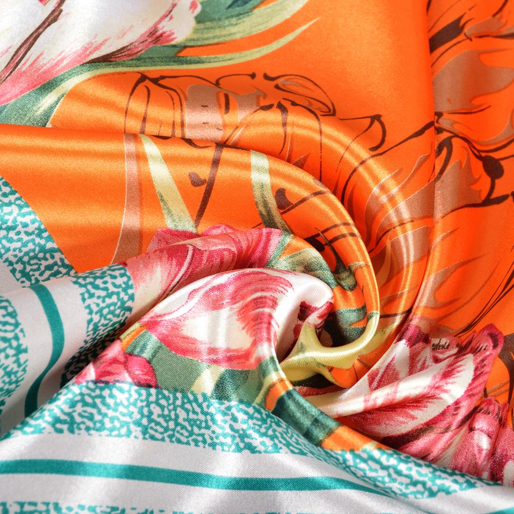  Fashion Bright Color Ladies Silk Scarf Brand Tulip Square Scarves Fouldard Fall Winter Elegant Womenl Satin Scarves