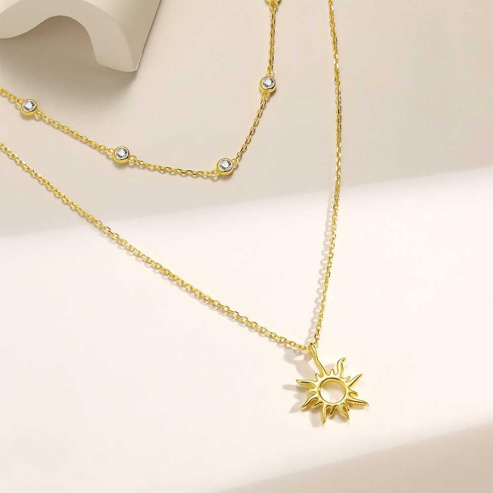 FANCIME Sun and Sunflower Pendant Necklace with Cubic S925 18K Gold Popular Perfect Gift for White Gift Wrapping Included Women's Necklace,