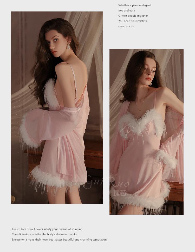 DZ Wunderschönes Übergrößen-Netz-Cami-Nachthemd- & Morgenmantel-Set 4434