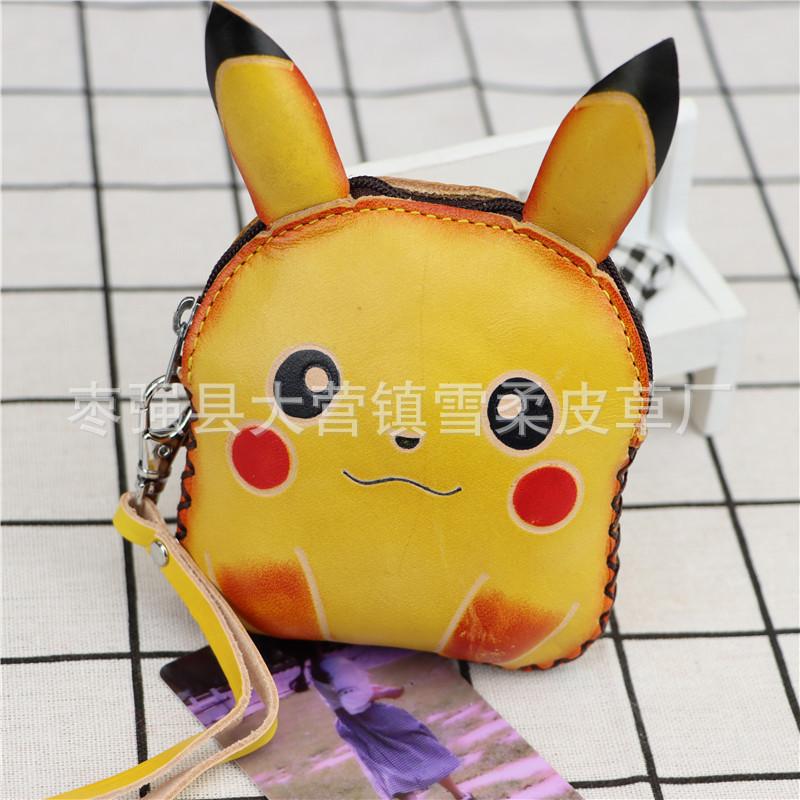 First Layer Cowhide Handmade Creative Pikachu Change Bag Cowhide Card Bag Key Bag Clutch Bag Children'S Handbag