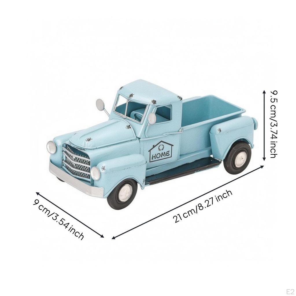 Pickup Truck Ornament Distressed Finish Metal Vehicle Model Handcrafted Yellow