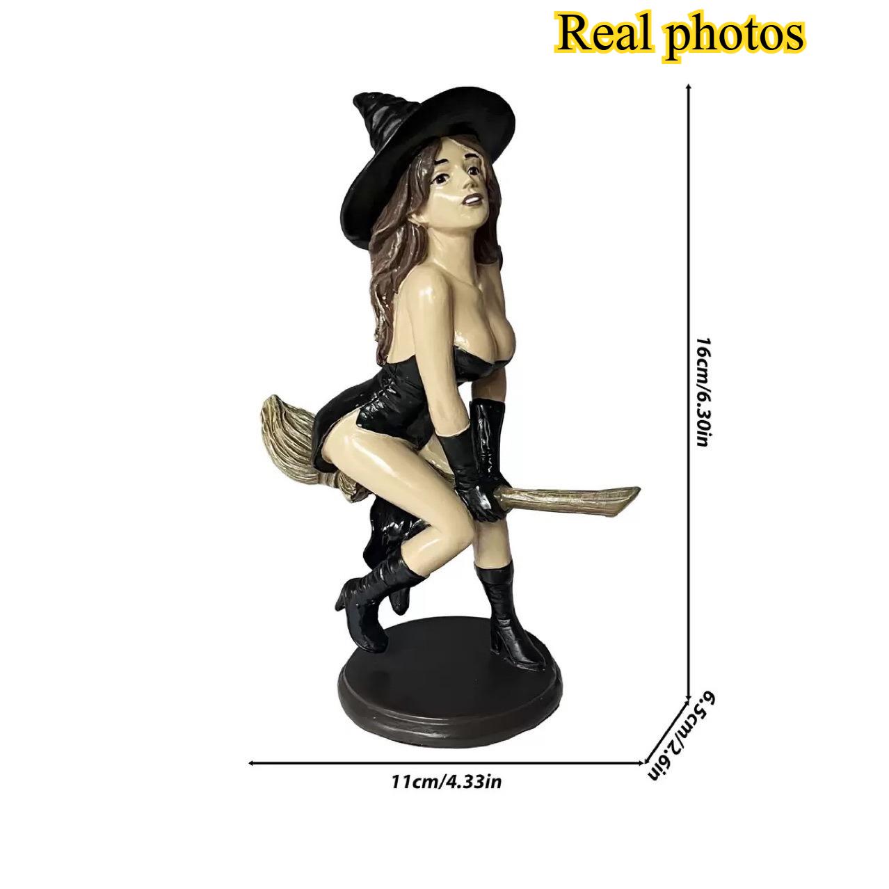 

Halloween Glamour Witch Statue on Broomstick Sexy Sorceress Shelf Decor - Premium Resin Bookcase Home Office Desk Decoration