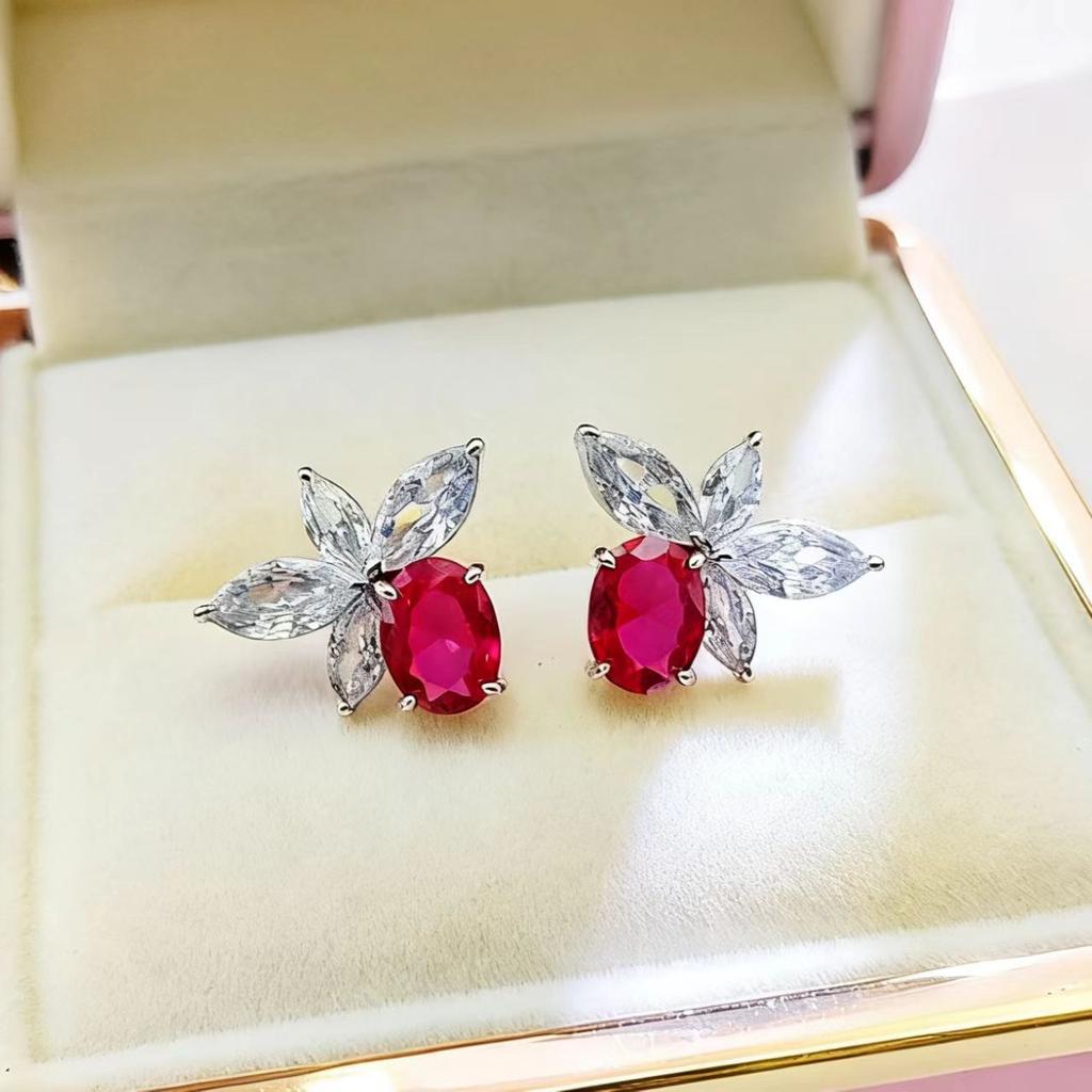 Jewelry Earrings Imitation Royal Sapphire Flower Colored Treasure Stud Earrings Retro Simple Butterfly Stud Earrings Women'S