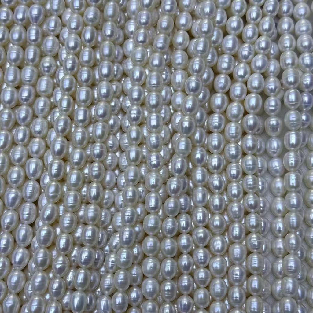 1String, White Natural Freshwater Pearls, Handmade Rice Shape Pearl Beads, 7.5-8.5mm, for DIY Necklace, Jewelry Making Crafts, Length 36 Cm