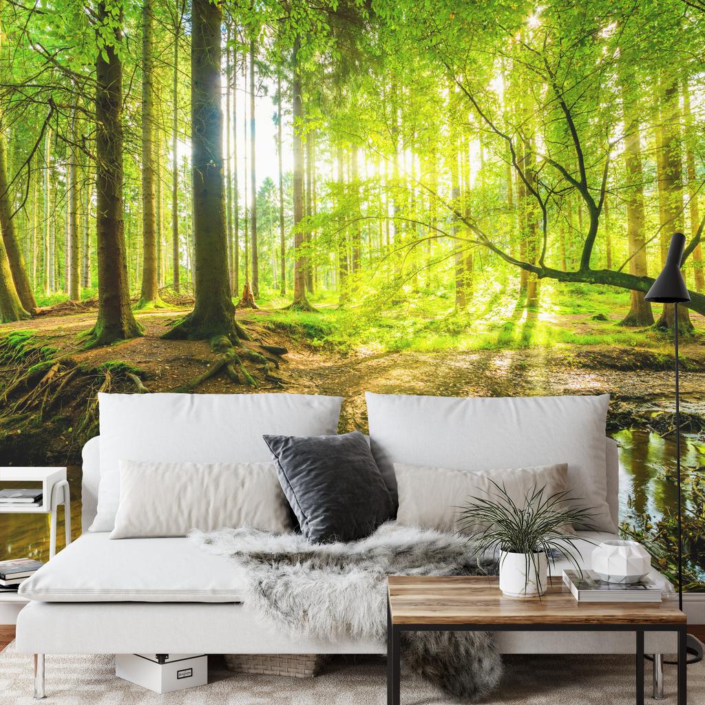 Photomural Beautiful Forest Landscape In Spring In 3D Effect Structural Vinyl 416x254