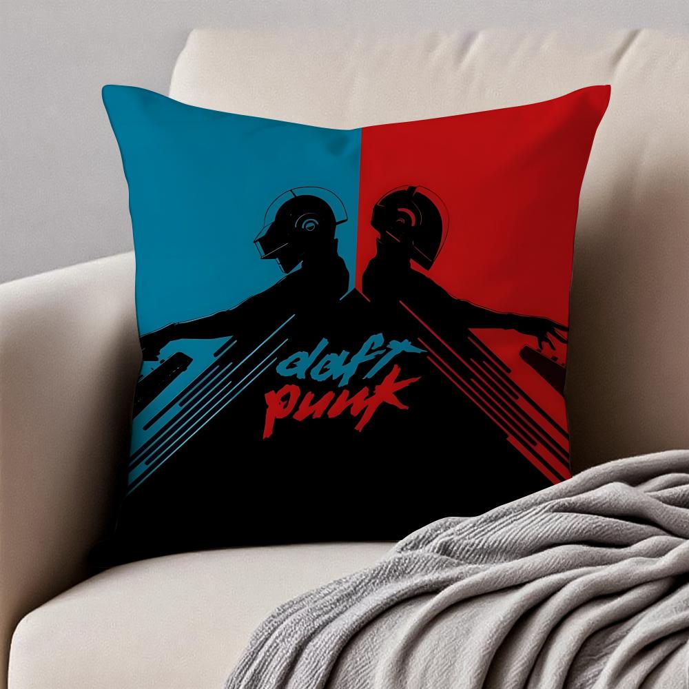 Electronic French Rock Band DDaft PPunk Cushion Cover Pillowcase Antidustmite Invisible Zipper Short Plush Sofa Cushion