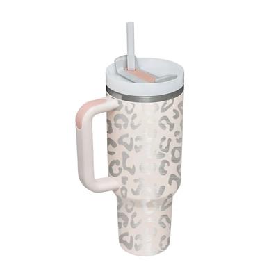 Vaso Aislante de Café con Pajita de 40 oz con Asa Portátil para Coche Botella de Agua de Acero Inoxidable de Gran Capacidad para Viaje Térmico Sin BPA