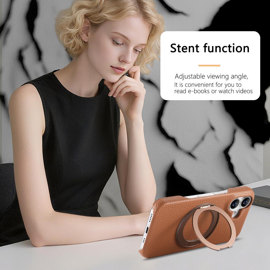 360 Rotating Magnetic Kickstand Lychee Grain Leather Phone Case For iPhone 17 Pro Max 16 Plus 15 14 13 12 11 Shockproof Cover