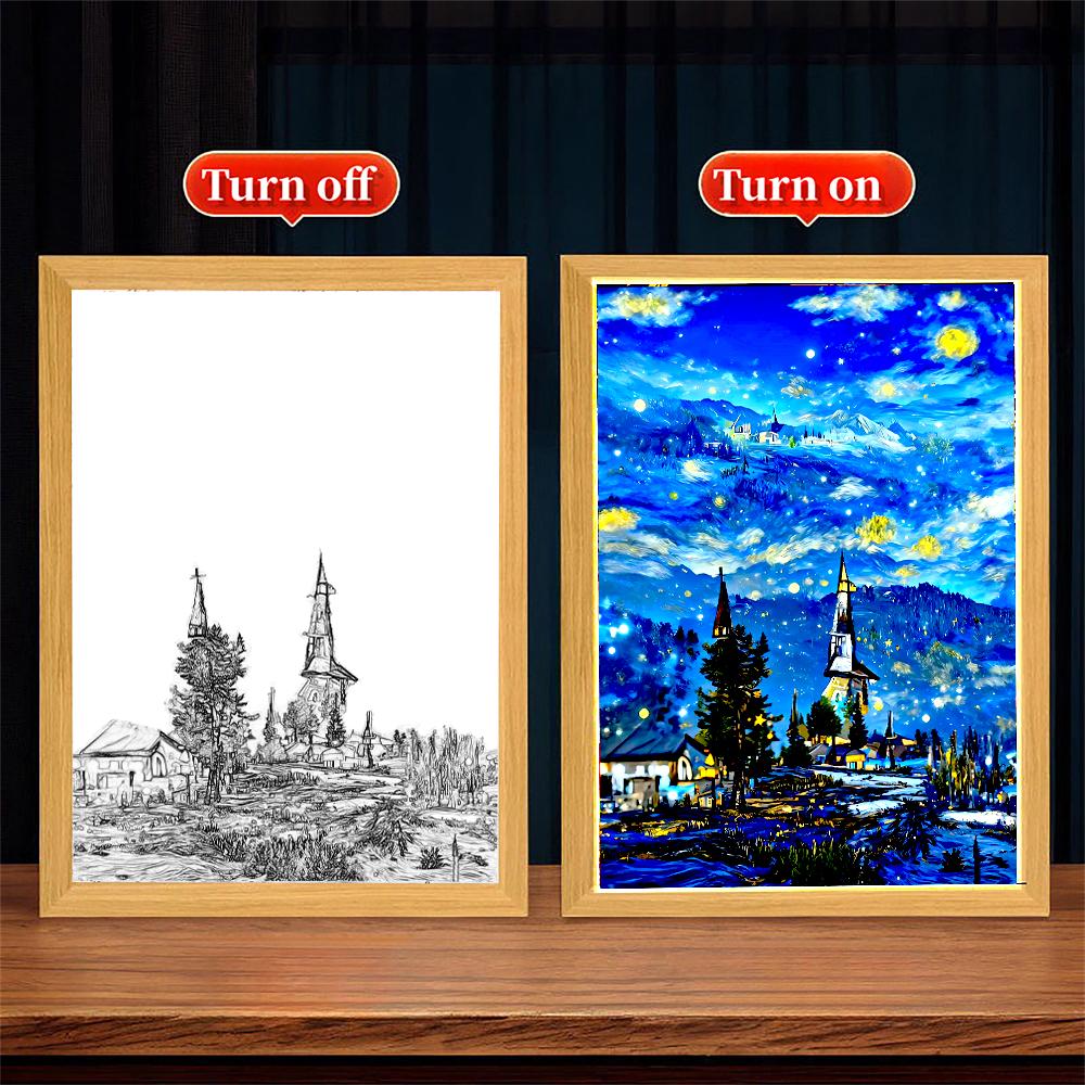 Light Painting Picture Frame Led Night Light Moon Lamp Van Gogh Starry Sky Wall Art Oficina Bedroom Home Room Decor Friend Gifts