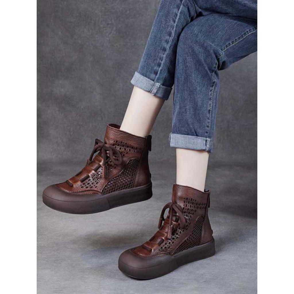 Cool boots mesh hollow breathable Martin boots spring and summer 2025 new retro flat heel hole women's sandals