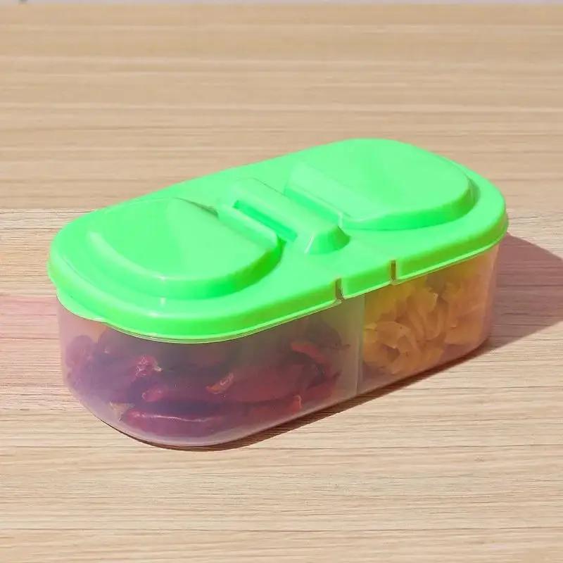 Pudełko do przechowywania warzyw Pudełko plastikowe szczelne na żywność i przyprawy Pudełka na lunch podróżne Słoik szczelny na zboża 2 przegródki Kuchnia Owoce
