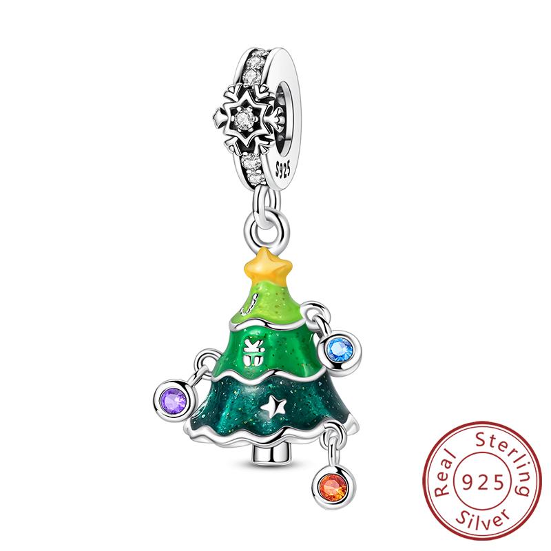 Christmas Series Charms Beads Copper Christmas Tree Snowman Elk Charm Fit Original Bracelet Pendent Women Jewelry