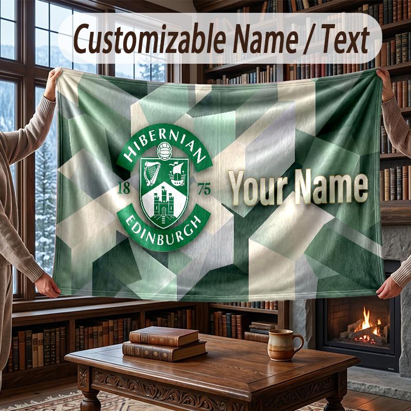 Custom Name Flannel Throw Blanket Hibernian FC Pattern Warm Home Decoration