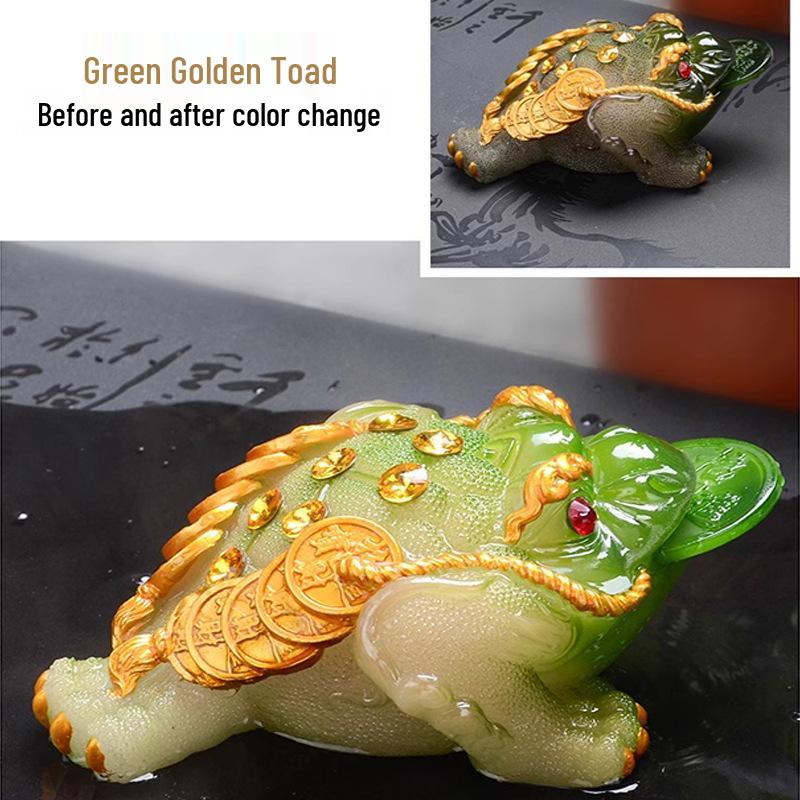 Golden Pixiu Color-Changing Toad Tea Pet Ornament for Gongfu Tea Set - Exquisite Collectible