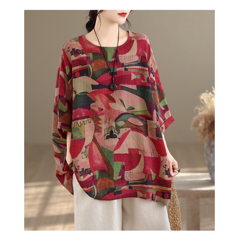 DIMANAF Plus Size New T-Shirt Women Shirts Flower Print Loose Casual O-Neck Lady Tops Tees Oversize Summer 2026