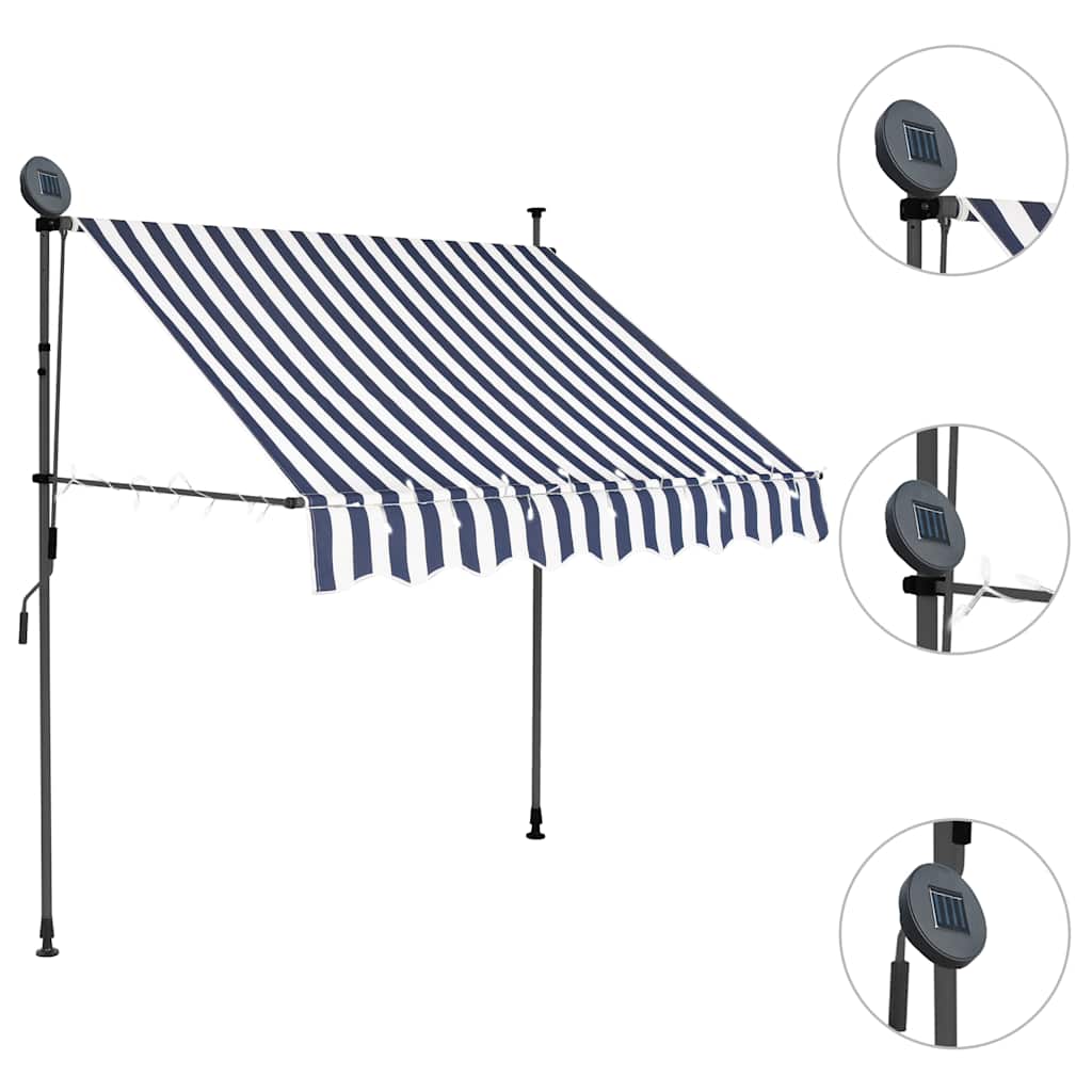 Retractable Awning Manually Operated with LED Lighting 100 Cm Blue and White