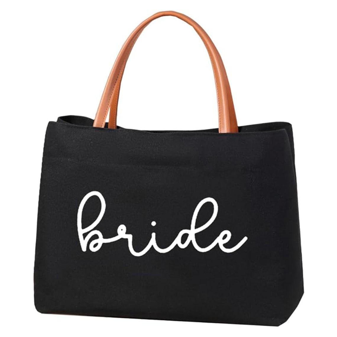 Cross-Border Single Par Bride Canvas Tote Bag Wedding Gift Bridesmaid Gifts Faionable Accories for Women чёрный