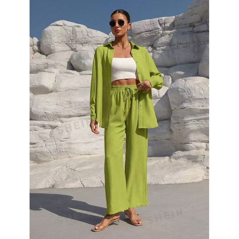 European and American Fashion Autumn Temperament Plus size women clothing Long sleeve Cardigan Two-piece Set Leisure Solid Set