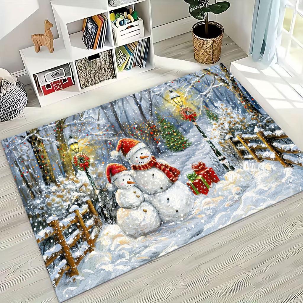 Frohes Neues Jahr Frohe Weihnachten Weihnachtsbaum Weihnachtsmann Cartoon Geschenk Teppich Teppich für Schlafzimmer Wohnzimmer Sofa Haus Fußmatte Dekoration,Rutschfest
