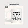11oz Ceramic Coffee Mug- "Pour Yourself a Cup of Ambition" Inspirational Quote, White Background with Black Text, Bold Black Fon