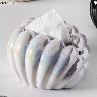 Cream Style Ceramic Tissue Box Creative Shell Shaped Napkin Paper Box Desktop Tissue Case Household Removable Tissue Box