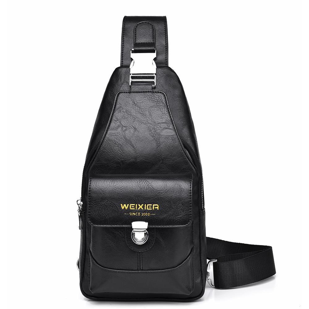 WEIXIER Men's Leather Sling Bag Crossbody Backpack Water-Resistant Shoulder Bag for Travel, Hiking, Daily Commute